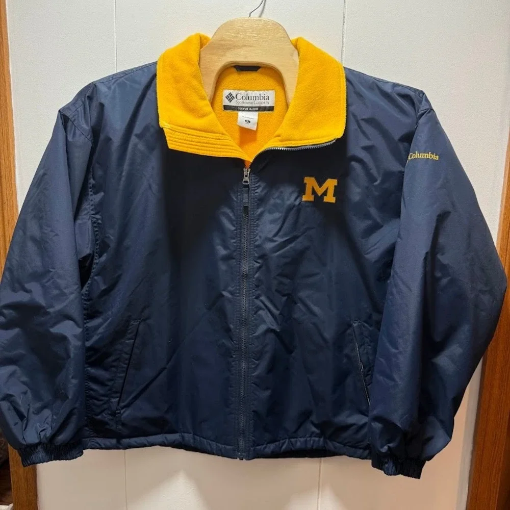 Columbia Michigan Wolverines Mens XL Full Zip Fleece Lined Jacket Navy Blue M